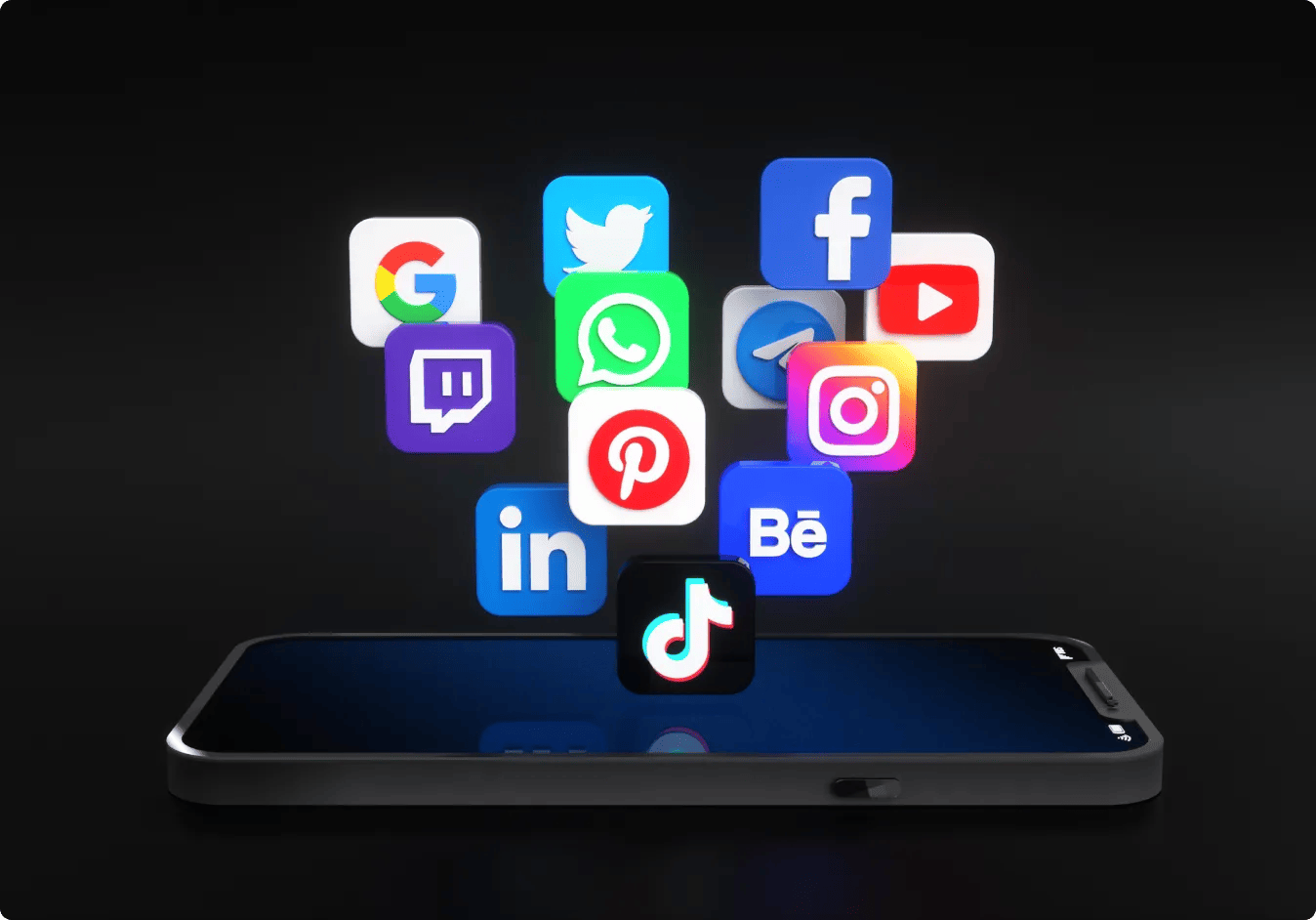 G-tech most popular social media icons logos mobile phone screen background with copy space te 1 1