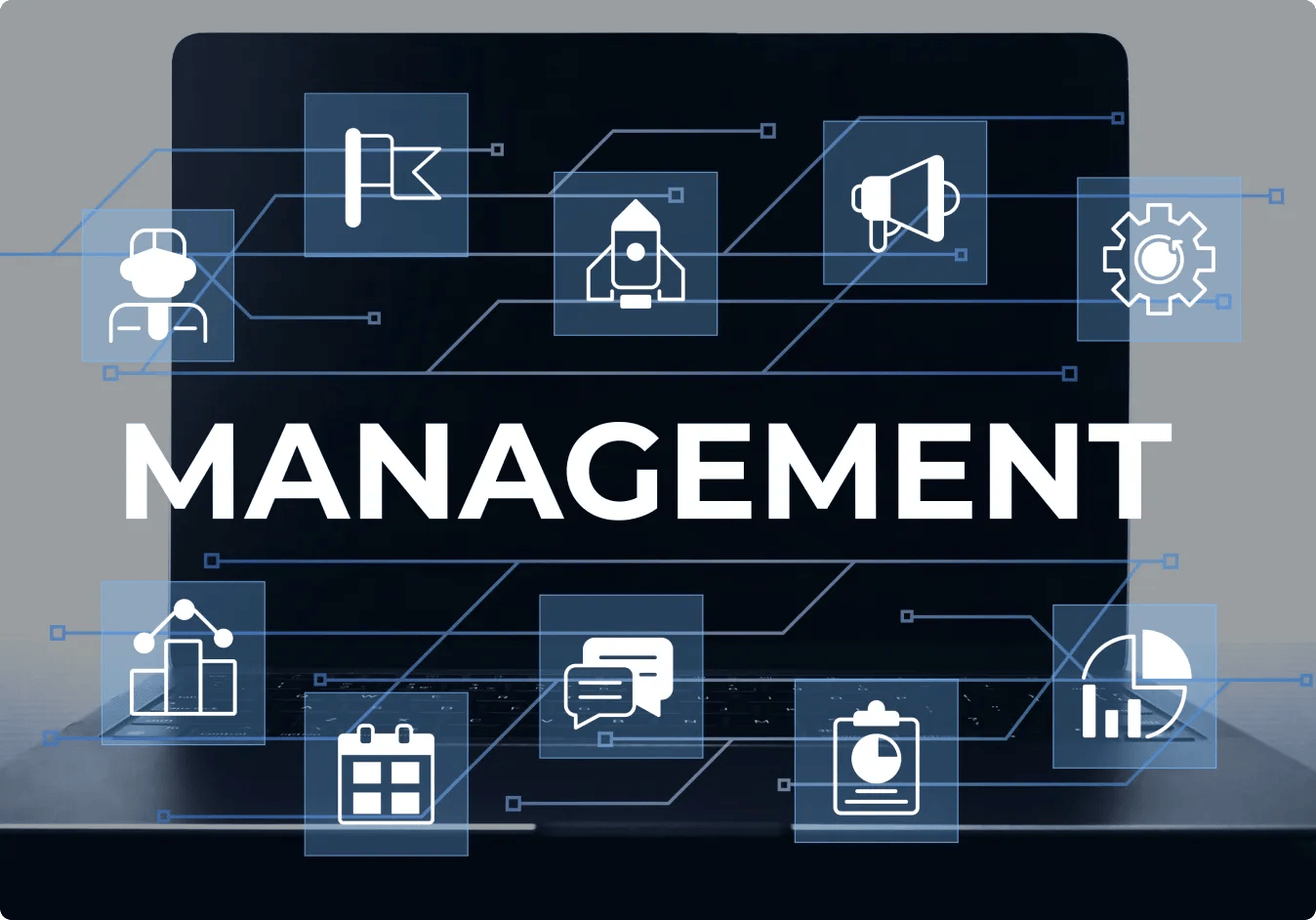 G-tech online management tools closeup concept image with white glyph icons 1